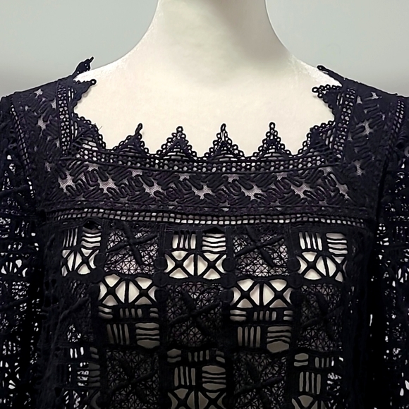 Rebecca Taylor S coquette flirty lace  provocateur Cotton  Embroidered Black Top - Picture 2 of 11